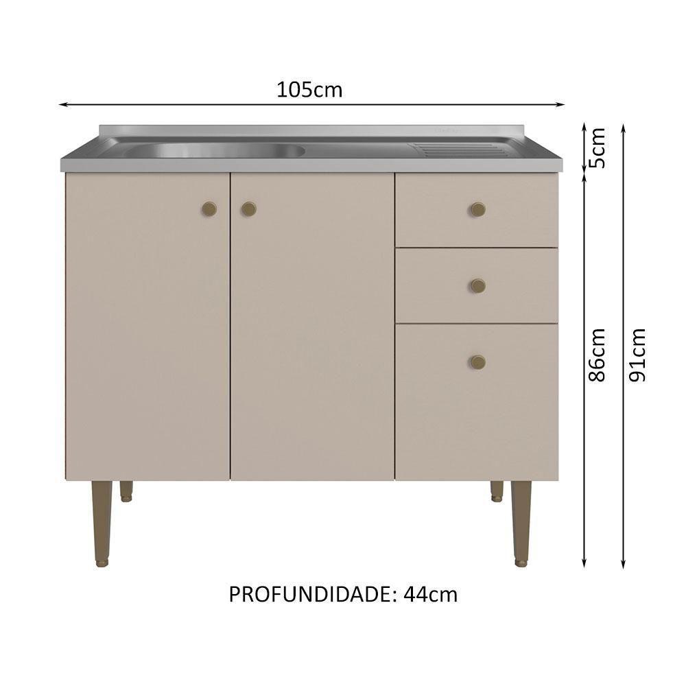 Balcão Gabinete Com Pia 105cm 3 Portas 1 Gaveta Crema - 9