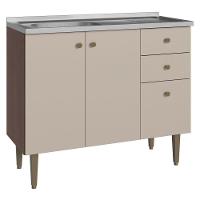 Balcão Gabinete Com Pia 105cm 3 Portas 1 Gaveta Crema - 1