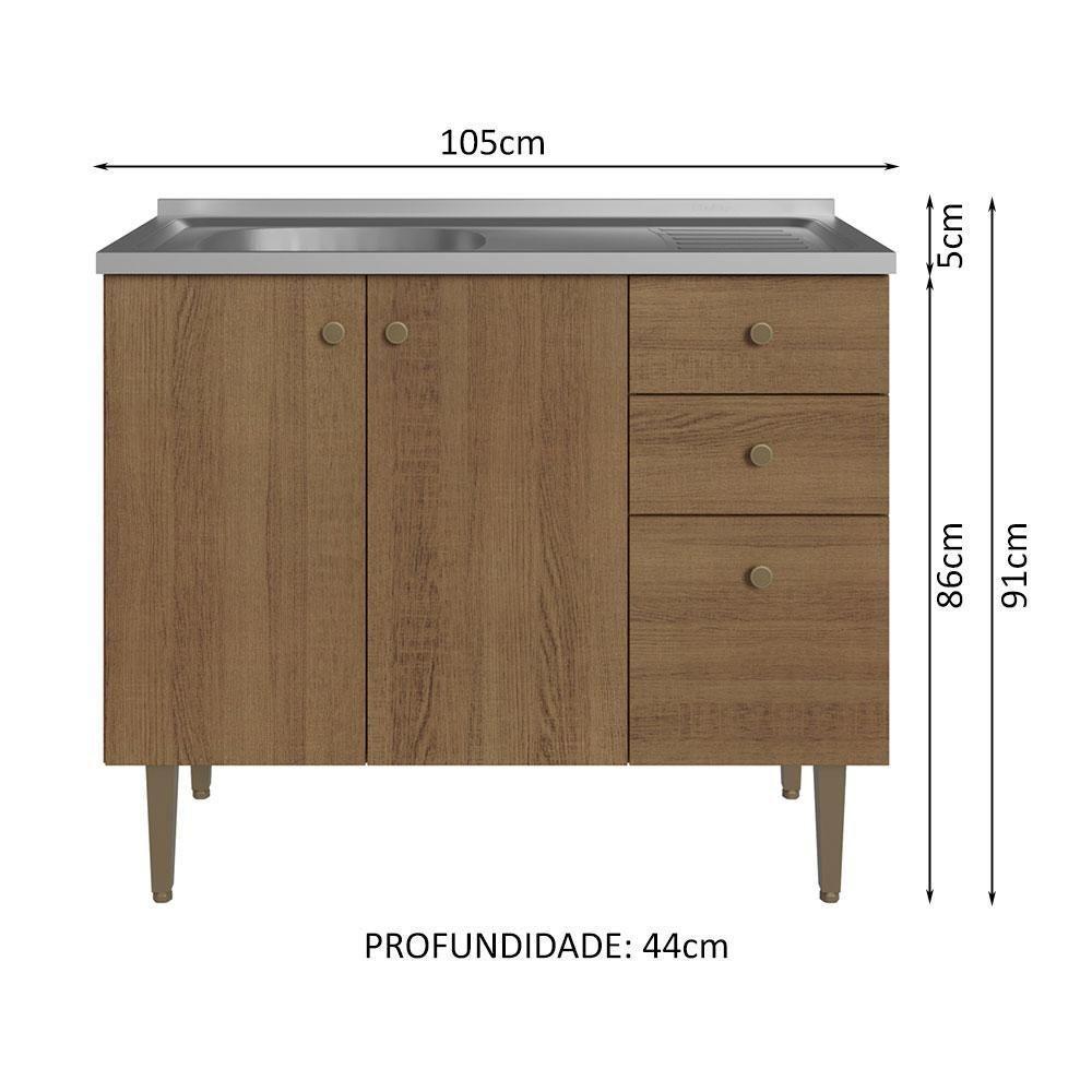 Balcão Gabinete Com Pia 3 Portas E 1 Gaveta 105cm - 9