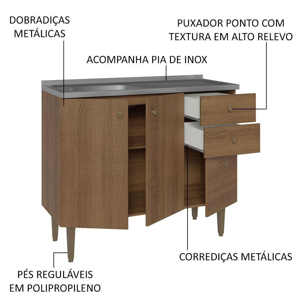 Balcão Gabinete Com Pia 3 Portas E 1 Gaveta 105cm - 10