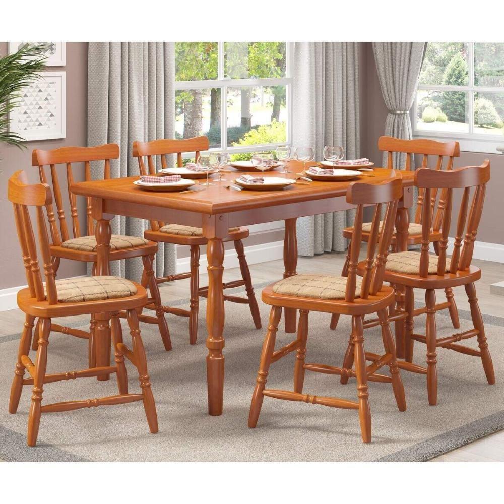 Conjunto Mesa De Jantar 160cm Com 6 Cadeiras Estofadas Multimóveis Cr50086 Mel Mel - 4