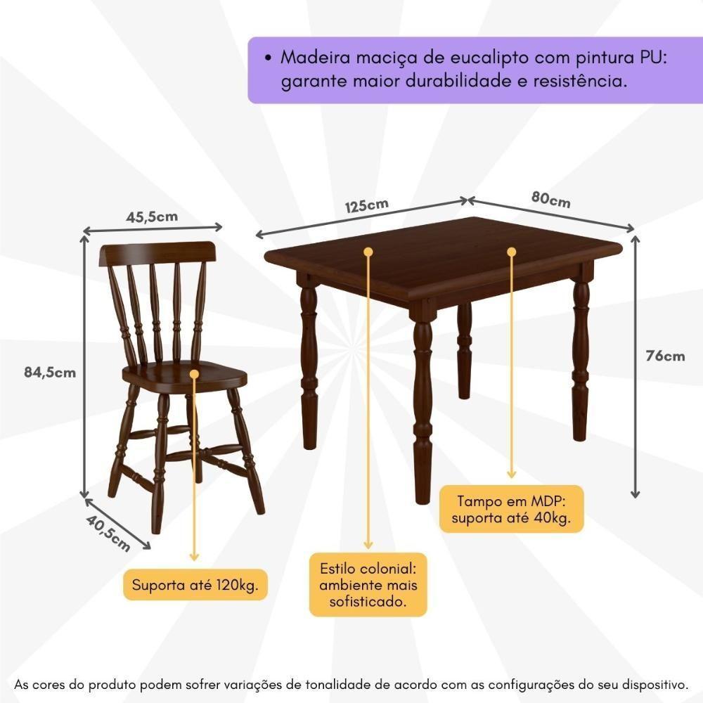 Conjunto Mesa De Jantar 125cm Com 4 Cadeiras Multimóveis Cr50083 Castanho Castanho - 3