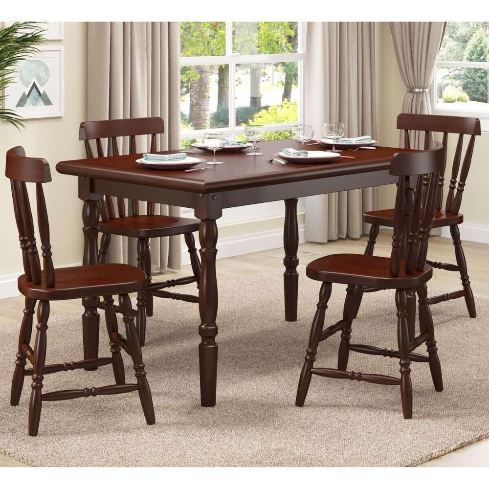 Conjunto Mesa De Jantar 125cm Com 4 Cadeiras Multimóveis Cr50083 Castanho Castanho - 4