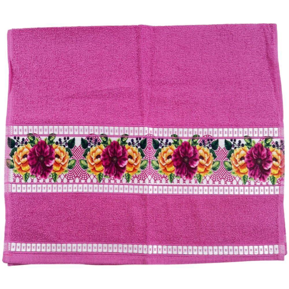 Toalha De Rostotransfer Felpuda Floral 42cm X 72cm Savitex Rosa - 1