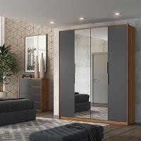 Guarda Roupa Casal Attore 4 Portas 2 Portas Em Espelho Amendola Grafito - Demartêz - 3