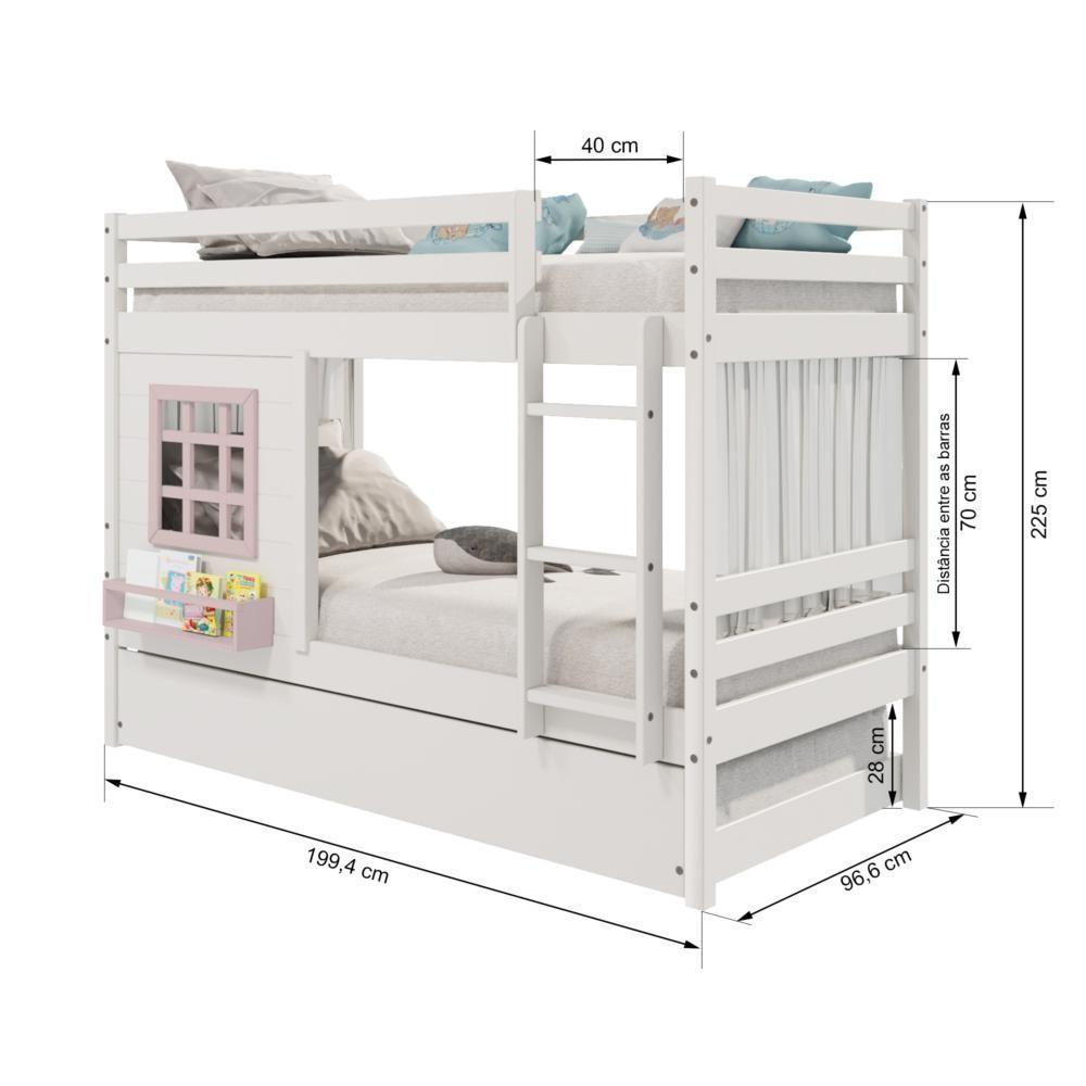 Treliche Infantil Com Janela E Cortina Madeira Maciça Branco/ Rosa Housin - 4