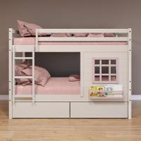 Beliche Infantil Com Janela E Gavetas Madeira Maciça Branco/ Rosa Housin - 1