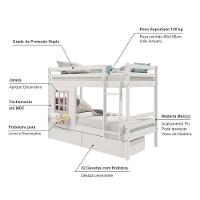 Beliche Infantil Com Janela E Gavetas Madeira Maciça Branco/ Rosa Housin