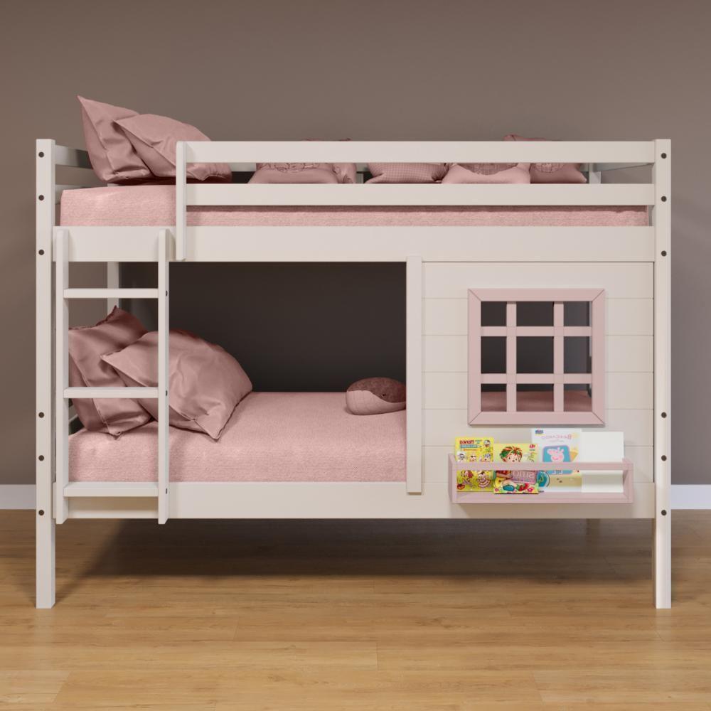 Beliche Infantil Com Janela Madeira Maciça Branco/ Rosa Housin - 1