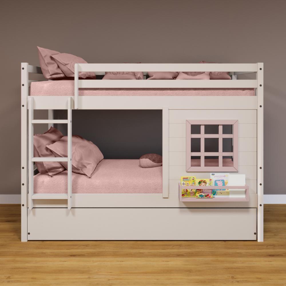 Treliche Infantil Com Janela Madeira Maciça Branco/ Rosa Housin - 1