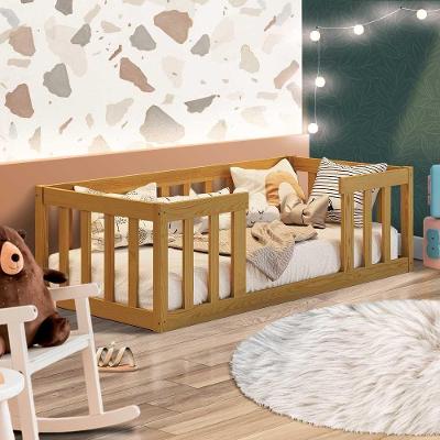 Cama Infantil De Chão Com Grade De Proteção Nogueira Com Colchão Eler Jm Móveis