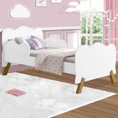 Cama Juvenil Infantil Com Pés Em Madeira E Barras Onduladas Angel Branca