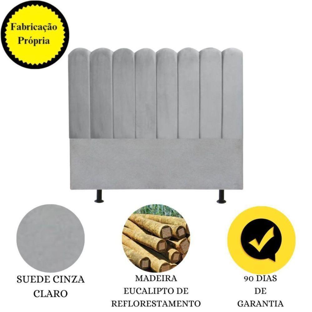 Cabeceira Estofada Cama Box King 195 Cm Maitê Suede Cor:cinza Claro - 4