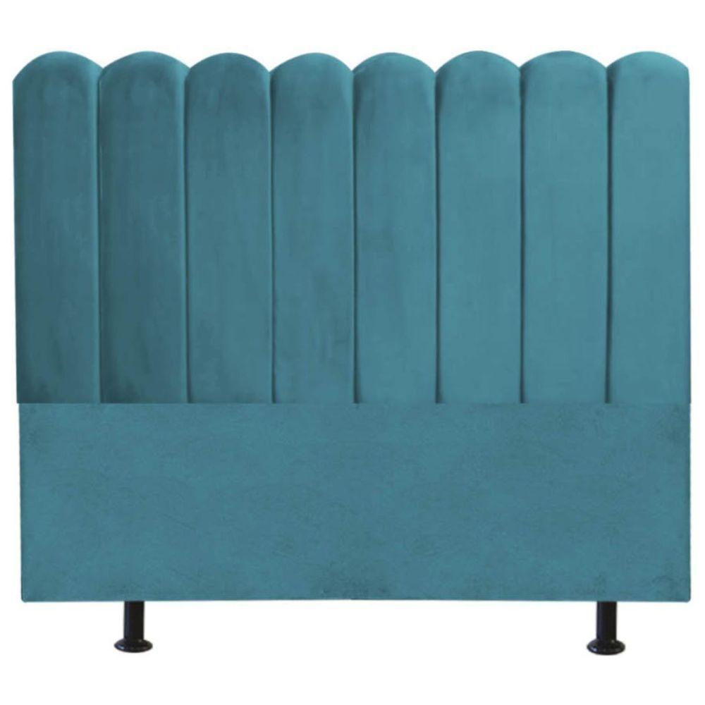 Cabeceira Estofada Cama Box King 195 Cm Maitê Suede Cor:azul Turquesa - 1