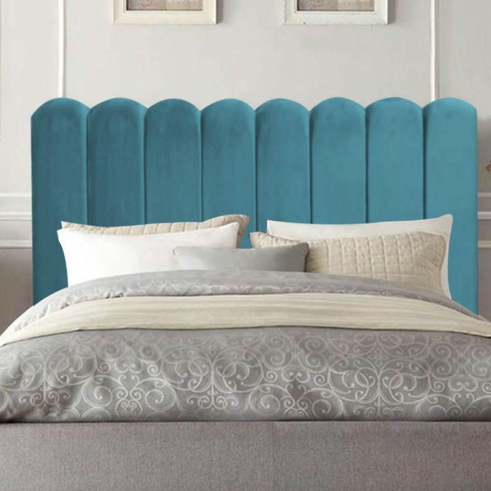 Cabeceira Estofada Cama Box King 195 Cm Maitê Suede Cor:azul Turquesa - 4