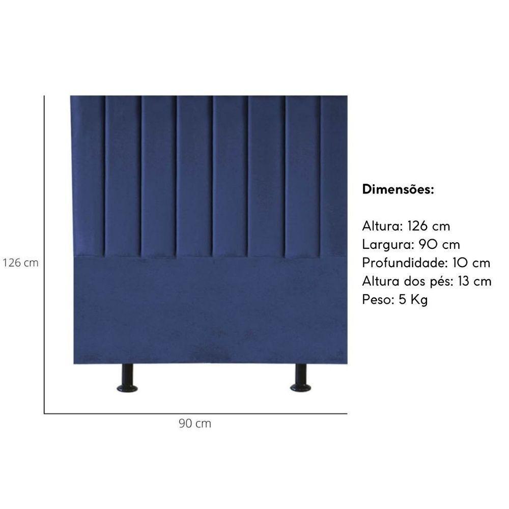 Cabeceira Estofada Cama Box Solteiro 90 Cm Carolina Veludo E Frame Cor:azul Marinho - 3