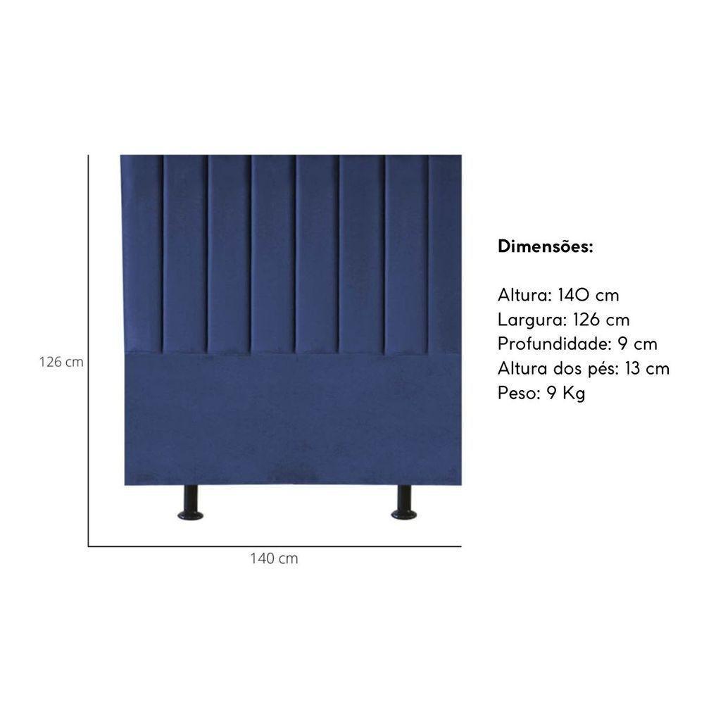 Cabeceira Estofada De Cama Casal Box 140 Cm Carolina Veludo E Frame Cor:azul Marinho - 4
