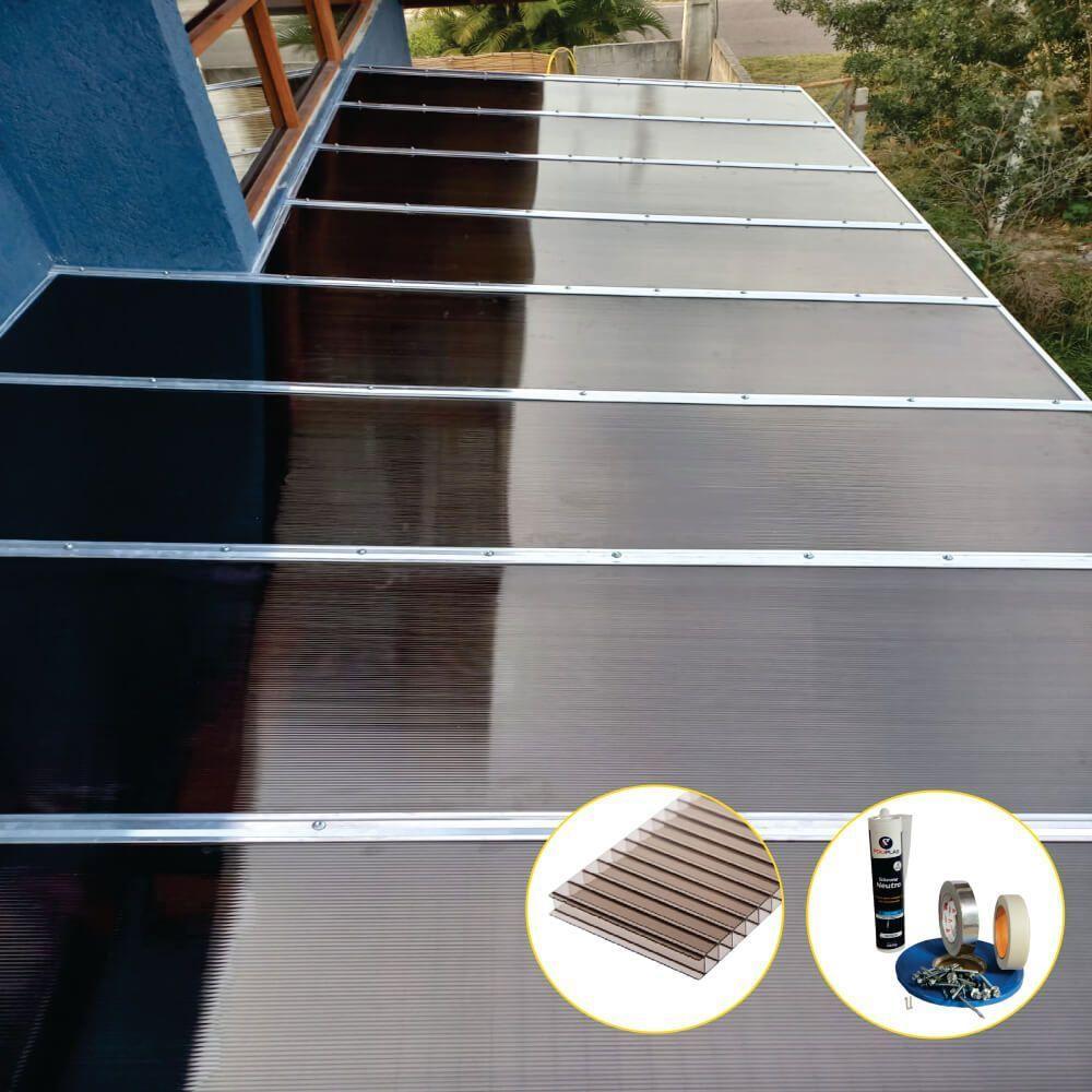 Kit Policarbonato Bronze 4mm 3,00m X 3,00m - Perfis Naturais - 4