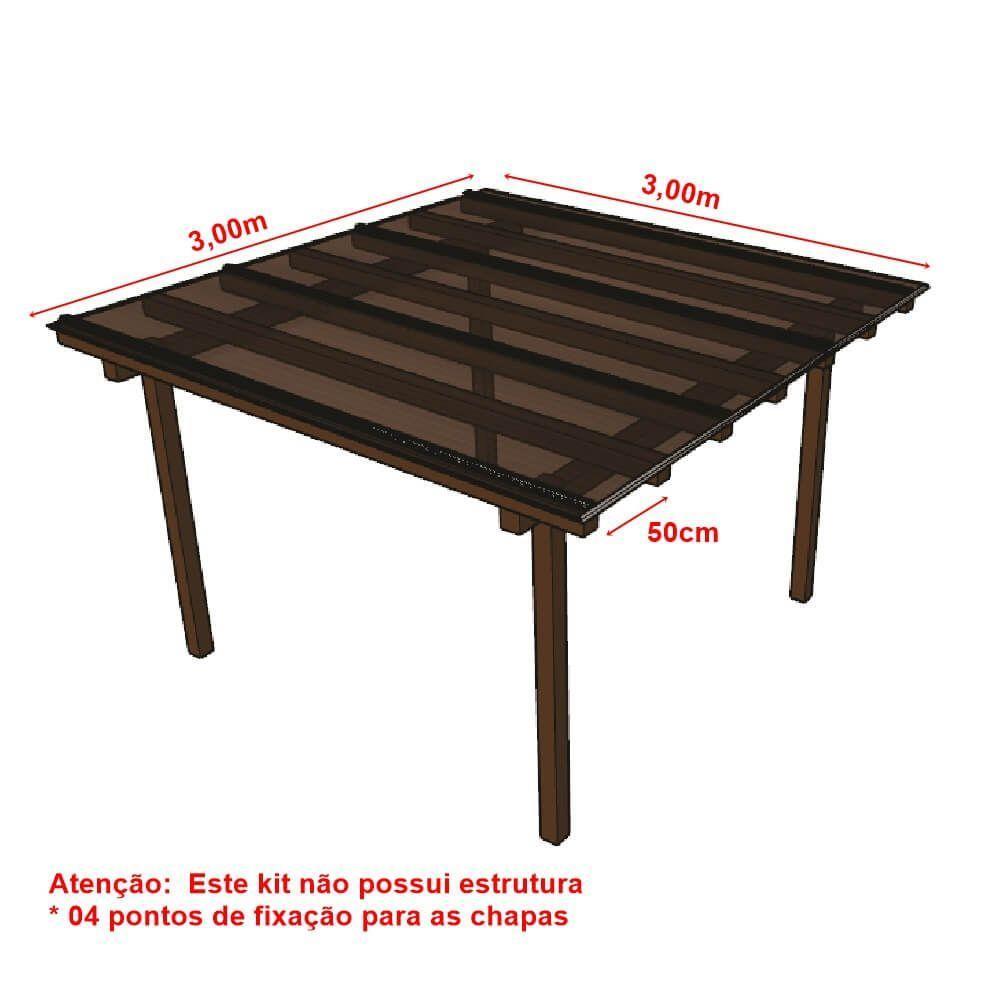 Kit Policarbonato Bronze 4mm 3,00m X 3,00m - Perfis Naturais - 5