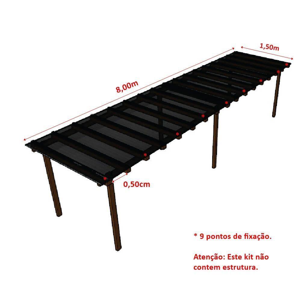 Kit Policarbonato Fume 4mm 8,00m X 1,50m - Perfis Naturais - 2