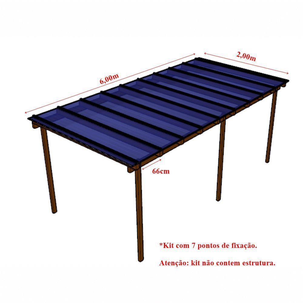 Kit Policarbonato Azul 6mm 6,00m X 2,00m - Perfis Naturais - 5