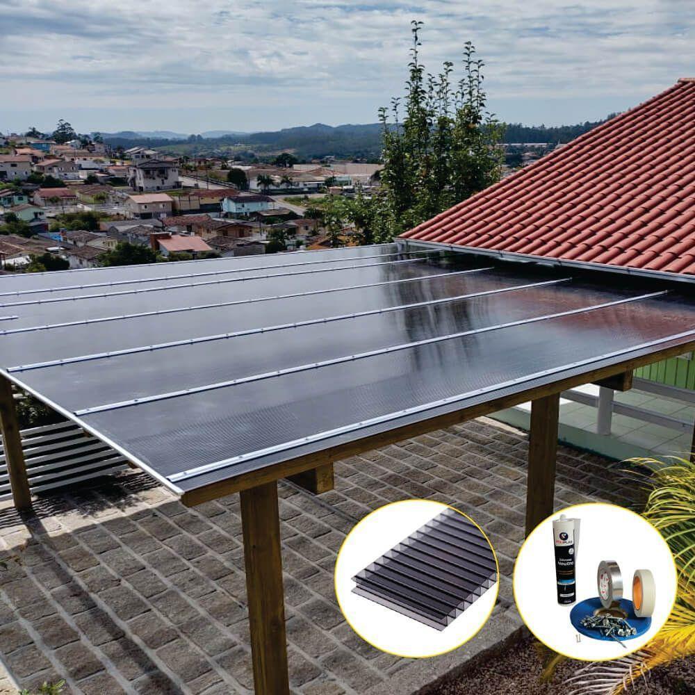 Kit Policarbonato Fume 4mm 3,00m X 6,00m - Perfis Naturais - 4