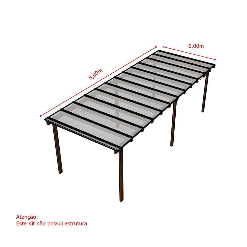 Kit Policarbonato Cristal 6mm 8,00m X 6,00m - Perfis Naturais - 5