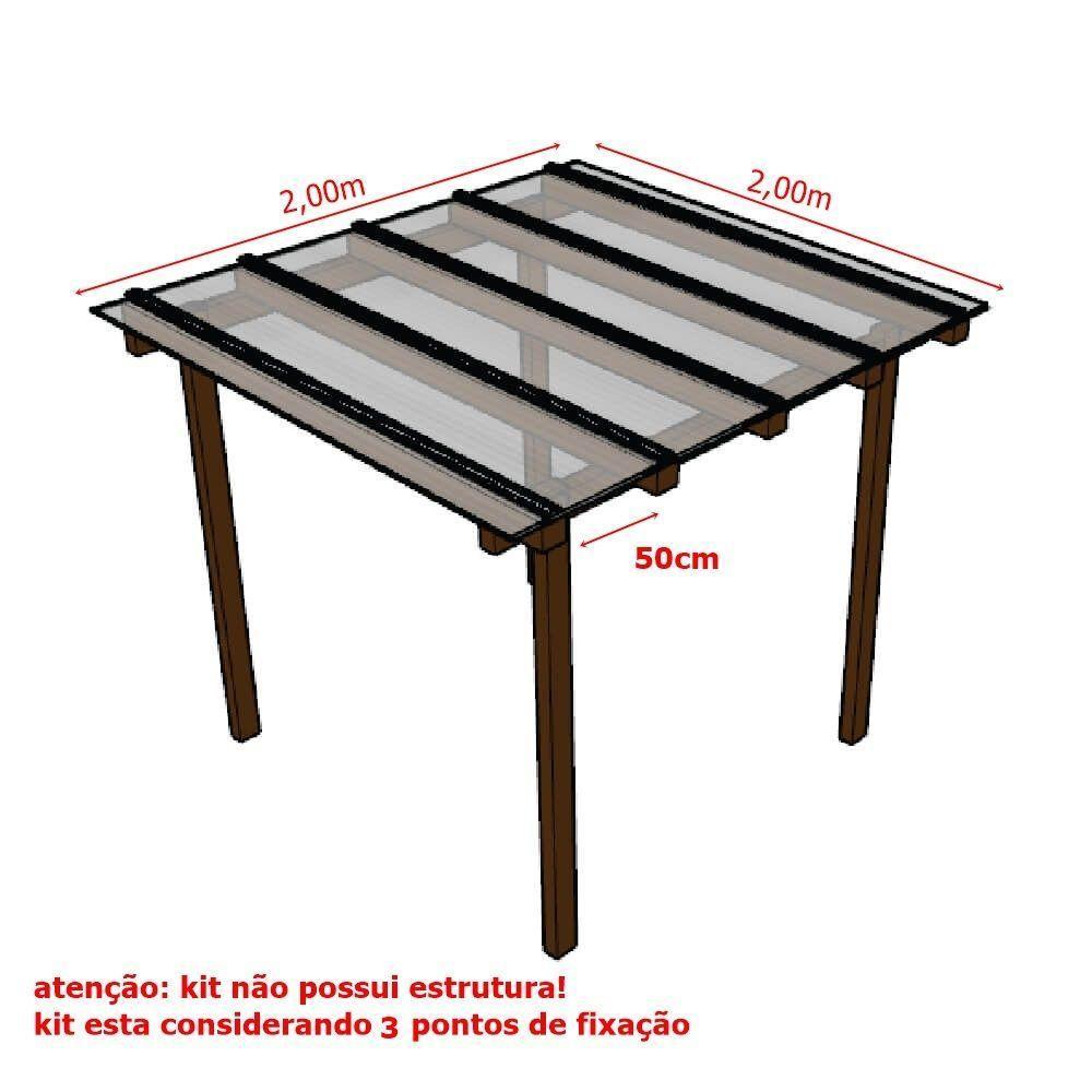 Kit Policarbonato Cristal 4mm 2,00m X 2,00m - Perfis Bronze - 5