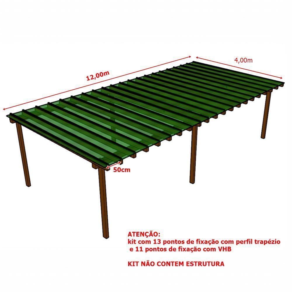 Kit Policarbonato Verde 4mm 12,00m X 4,00m - Perfis Naturais - 5