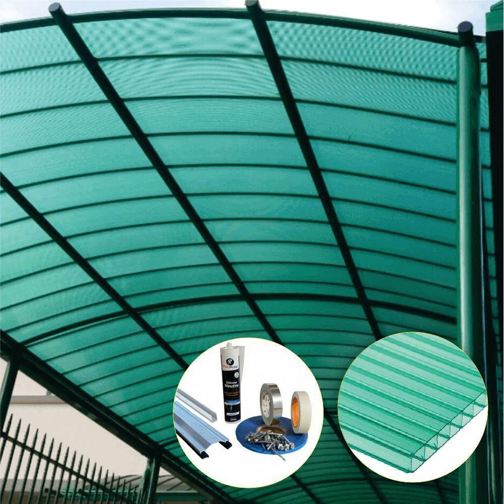 Kit Policarbonato Verde 4mm 10,00m X 2,00m - Perfis Naturais - 2