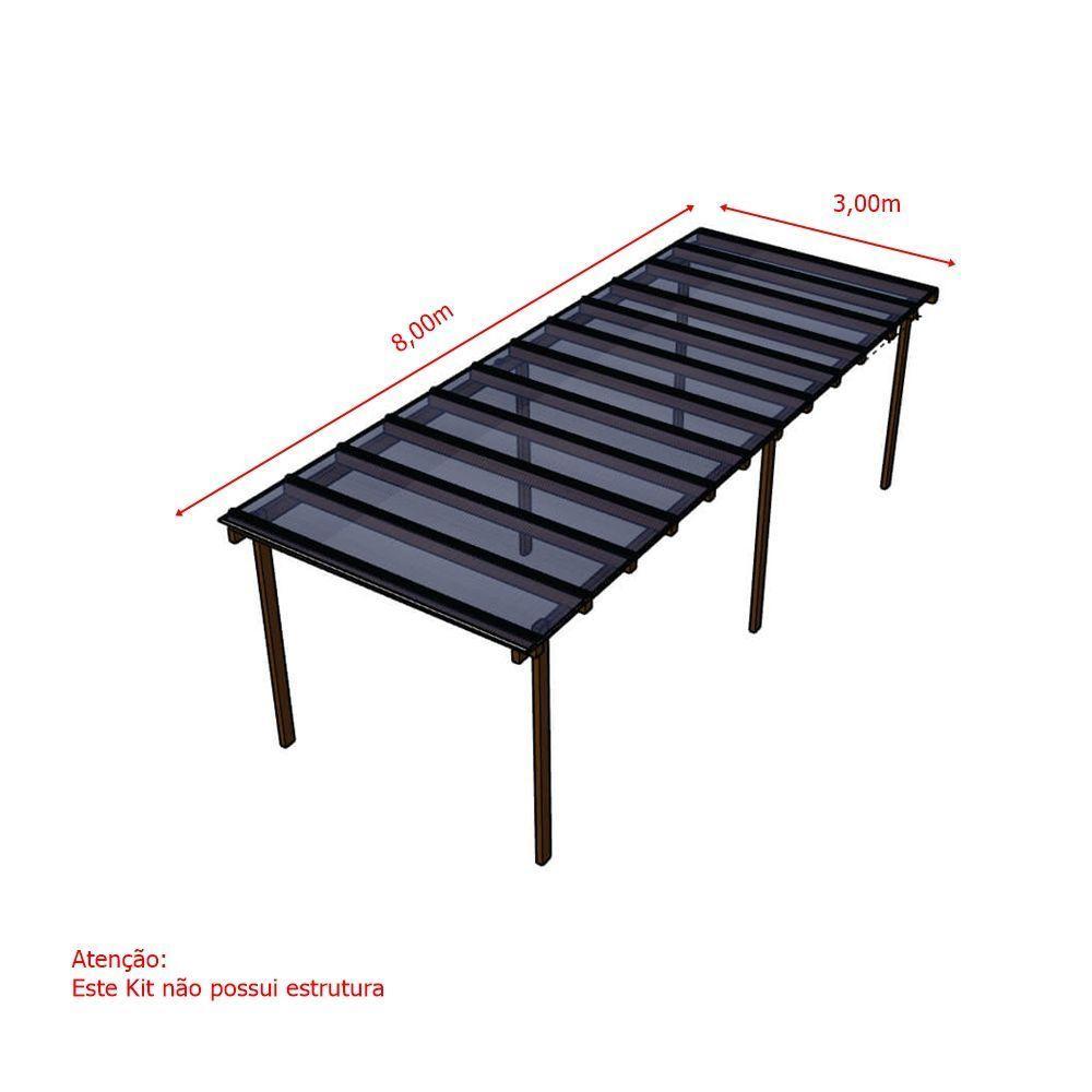 Kit Policarbonato Fume 6mm 8,00m X 3,00m - Perfis Naturais - 5