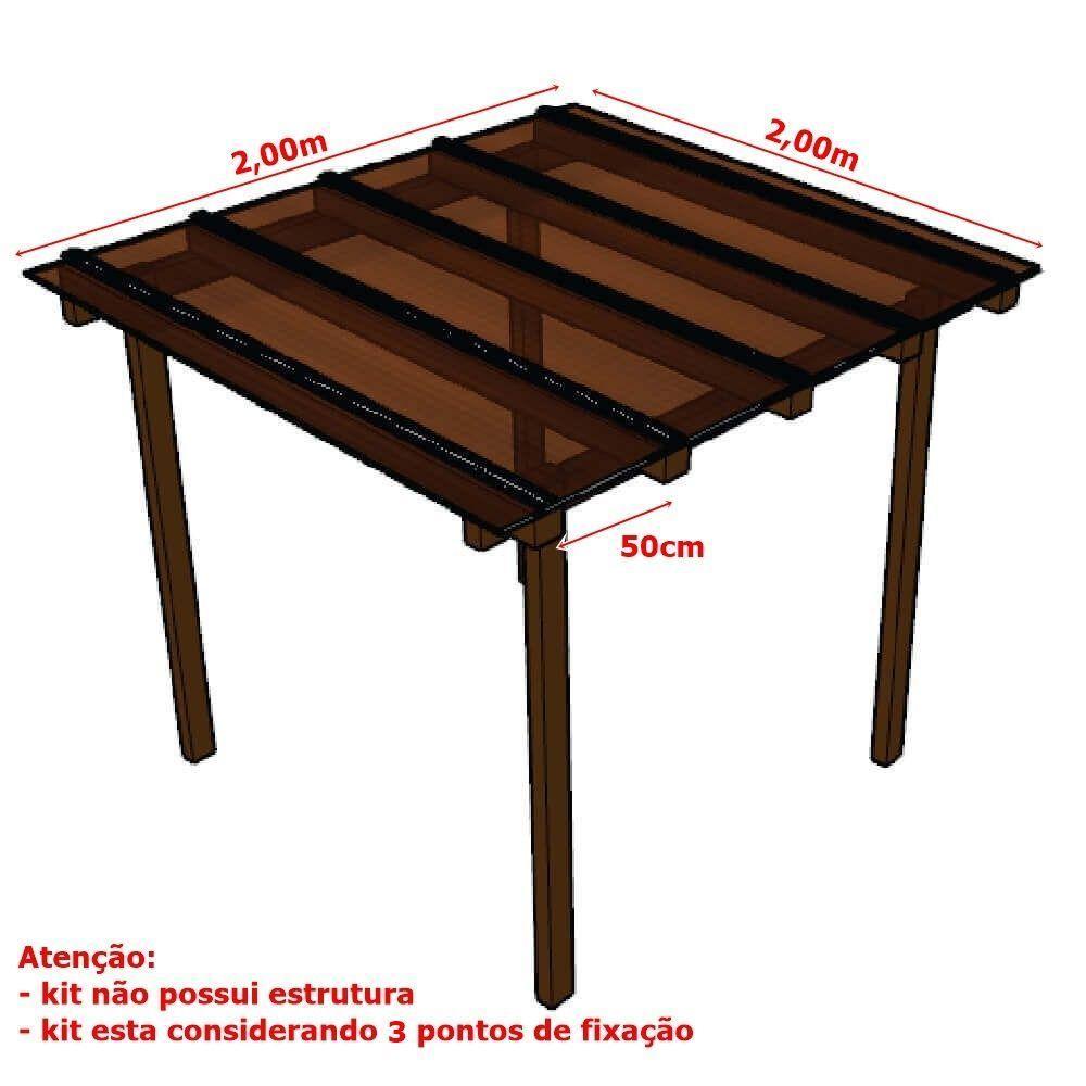 Kit Policarbonato Bronze 4mm 2,00m X 2,00m - Perfis Bronze - 5
