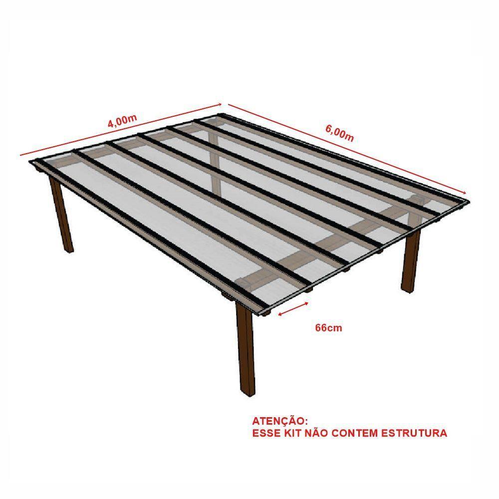Kit Policarbonato Cristal 6mm 4,00m X 6,00m - Perfis Naturais - 5