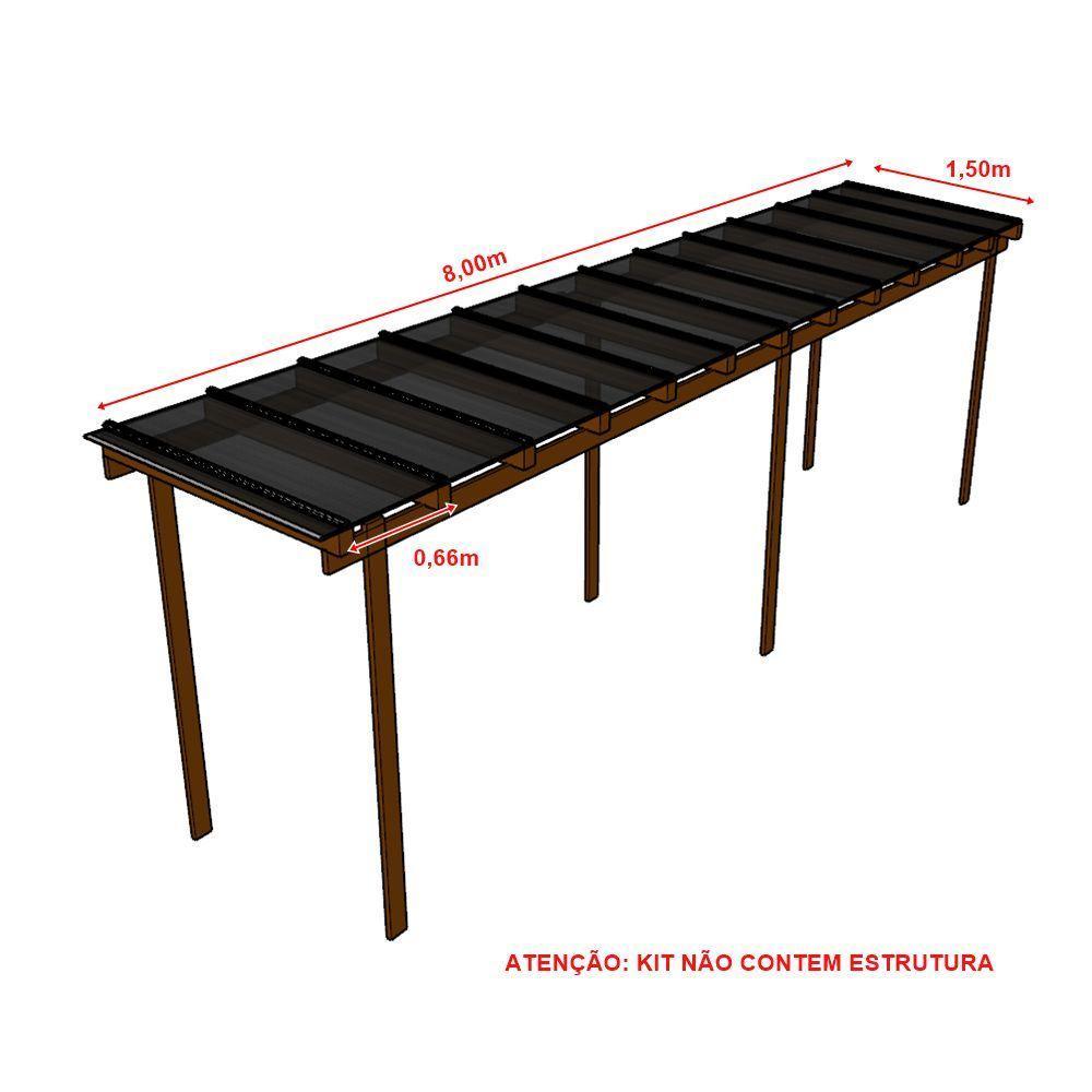 Kit Policarbonato Fume 6mm 8,00m X 1,50m - Perfis Naturais - 5