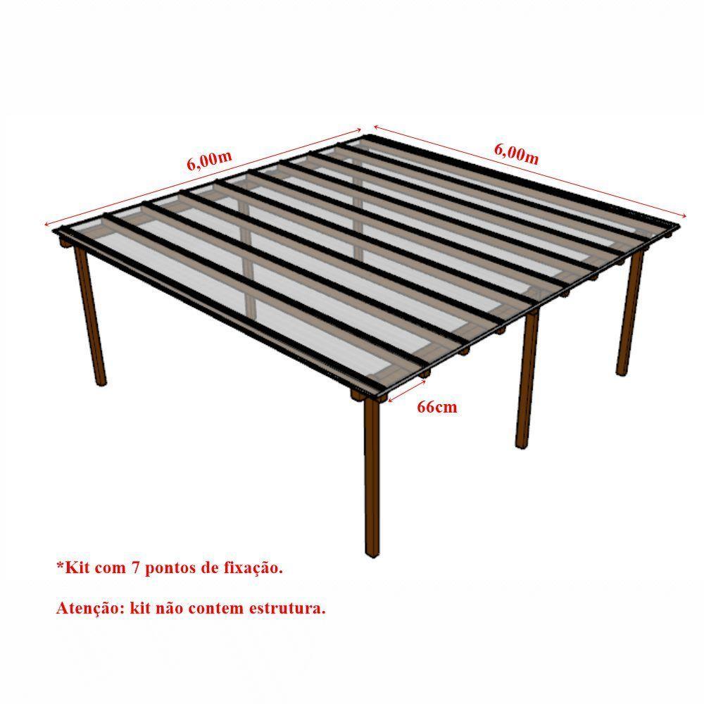 Kit Policarbonato Cristal 6mm 6,00m X 6,00m - Perfis Naturais - 5