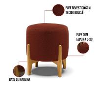 Puff Banqueta Decorativo Base Madeira Stella Bouclê P01 - D'rossi Cor Terra - 2