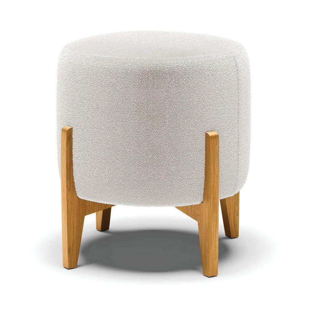 Puff Banqueta Decorativo Base Madeira Stella Bouclê P01 - D'rossi Cor Off White - 1