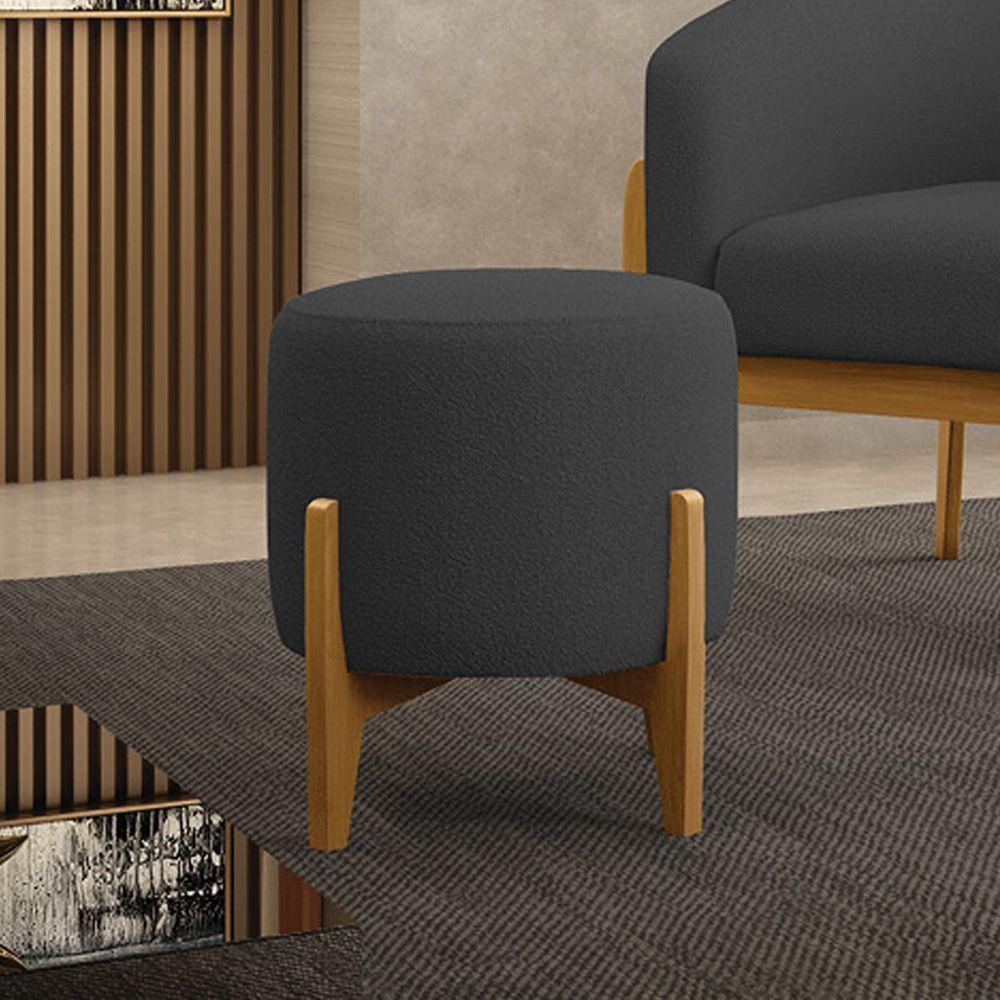 Puff Banqueta Decorativo Base Madeira Stella Bouclê P01 - D'rossi Cor Grafite - 2