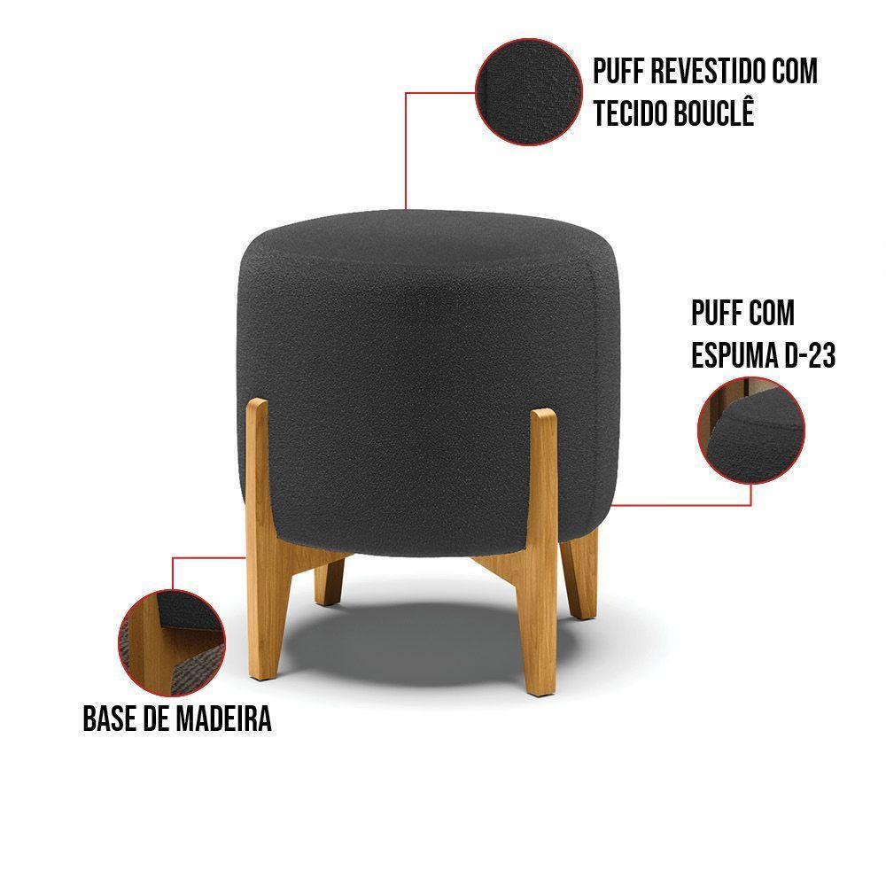 Puff Banqueta Decorativo Base Madeira Stella Bouclê P01 - D'rossi Cor Grafite - 3