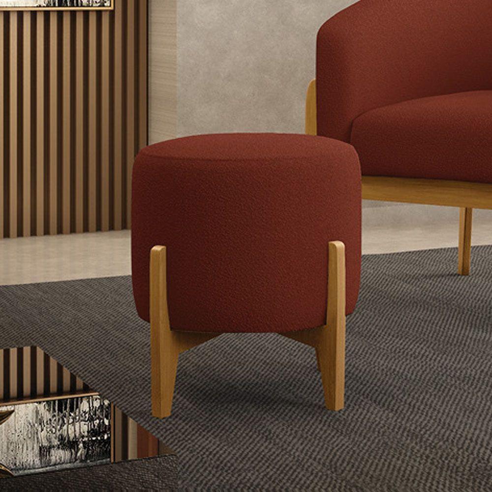 Puff Banqueta Decorativo Base Madeira Stella Bouclê Terra P01 - D'rossi - 4