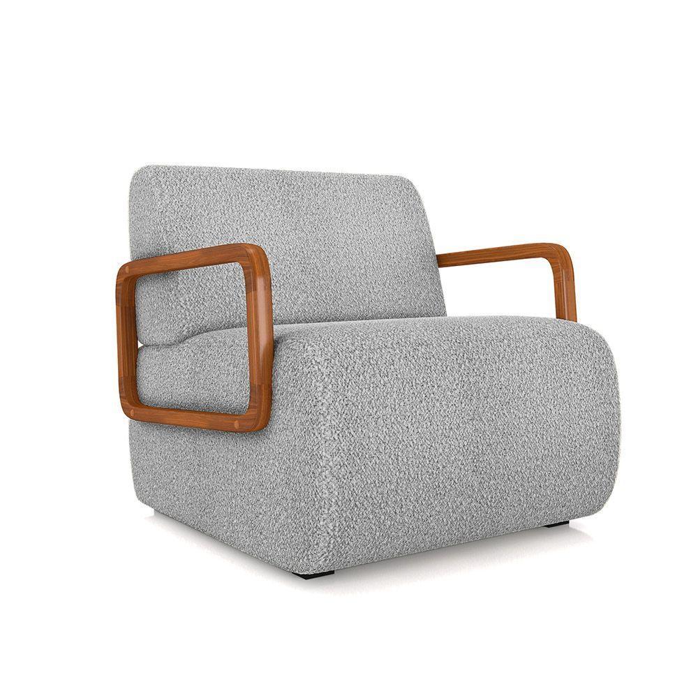 Poltrona Sala De Estar Braço De Madeira Hellen Bouclê K01 - D'rossi Cor Cinza - 1