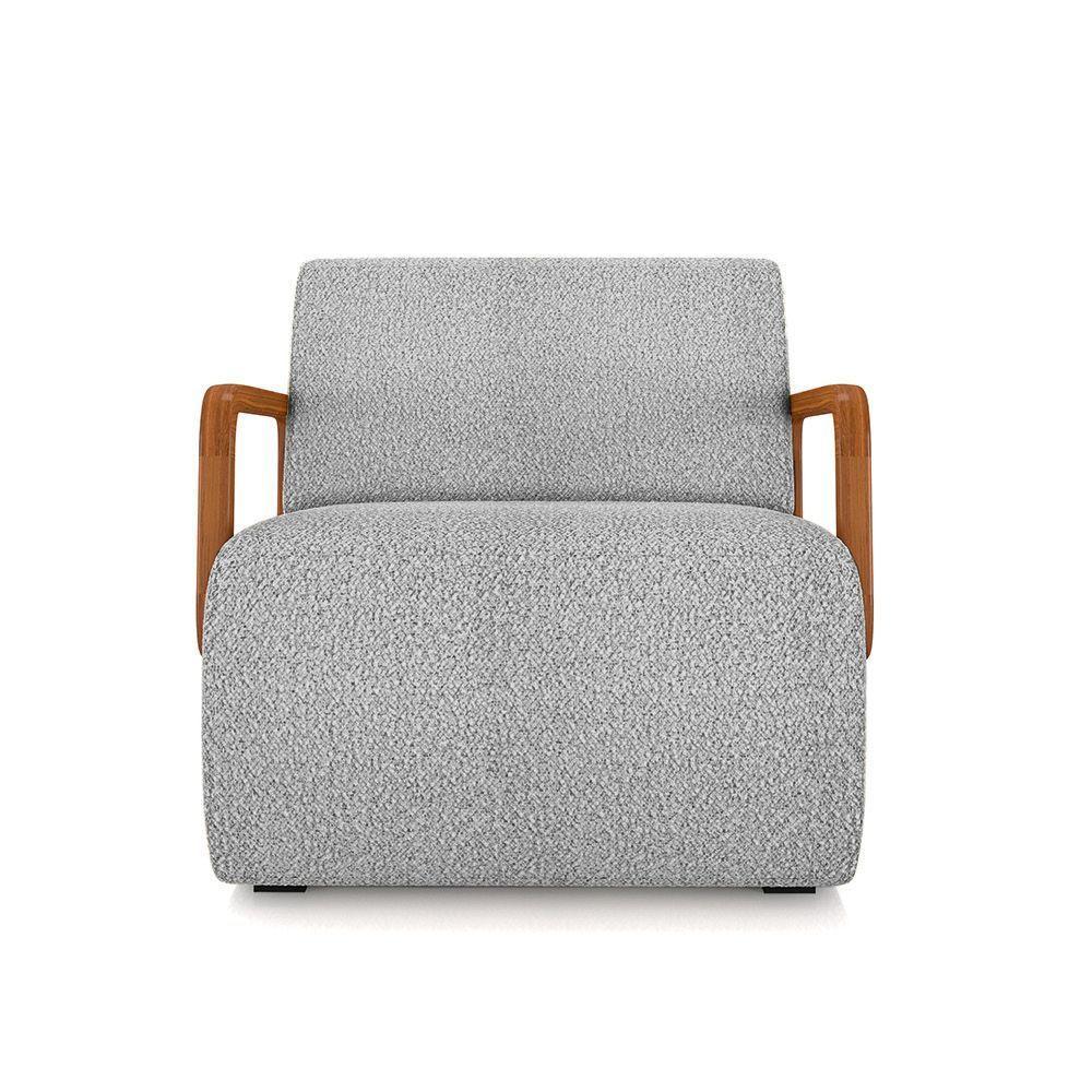 Poltrona Sala De Estar Braço De Madeira Hellen Bouclê K01 - D'rossi Cor Cinza - 5