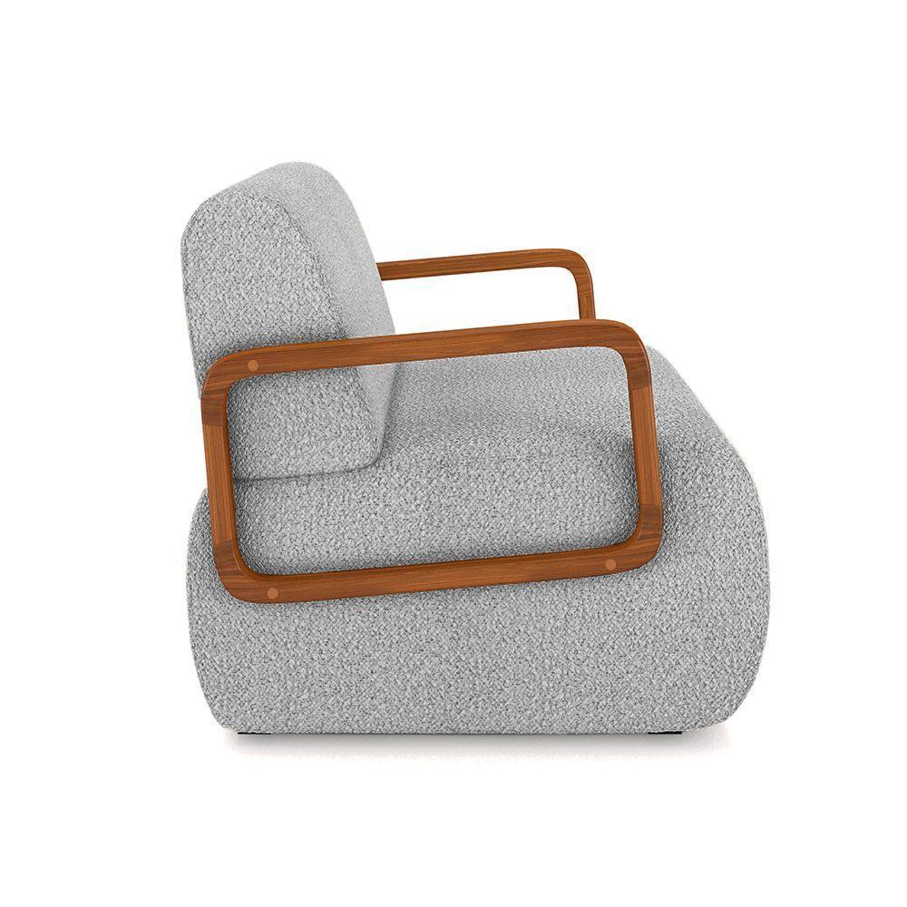 Poltrona Sala De Estar Braço De Madeira Hellen Bouclê K01 - D'rossi Cor Cinza Claro - 5