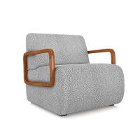 Poltrona Sala De Estar Braço De Madeira Hellen Bouclê K01 - D'rossi Cor Cinza Claro - 1