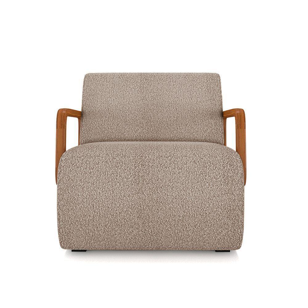 Poltrona Sala De Estar Braço De Madeira Hellen Bouclê K01 - D'rossi Cor Creme - 5