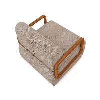 Poltrona Sala De Estar Braço De Madeira Hellen Bouclê K01 - D'rossi Cor Creme - 3