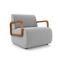 Poltrona Sala De Estar Braço De Madeira Hellen Veludo K01 - D'rossi Cor Cinza - 1