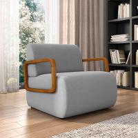 Poltrona Sala De Estar Braço De Madeira Hellen Veludo K01 - D'rossi Cor Cinza - 6