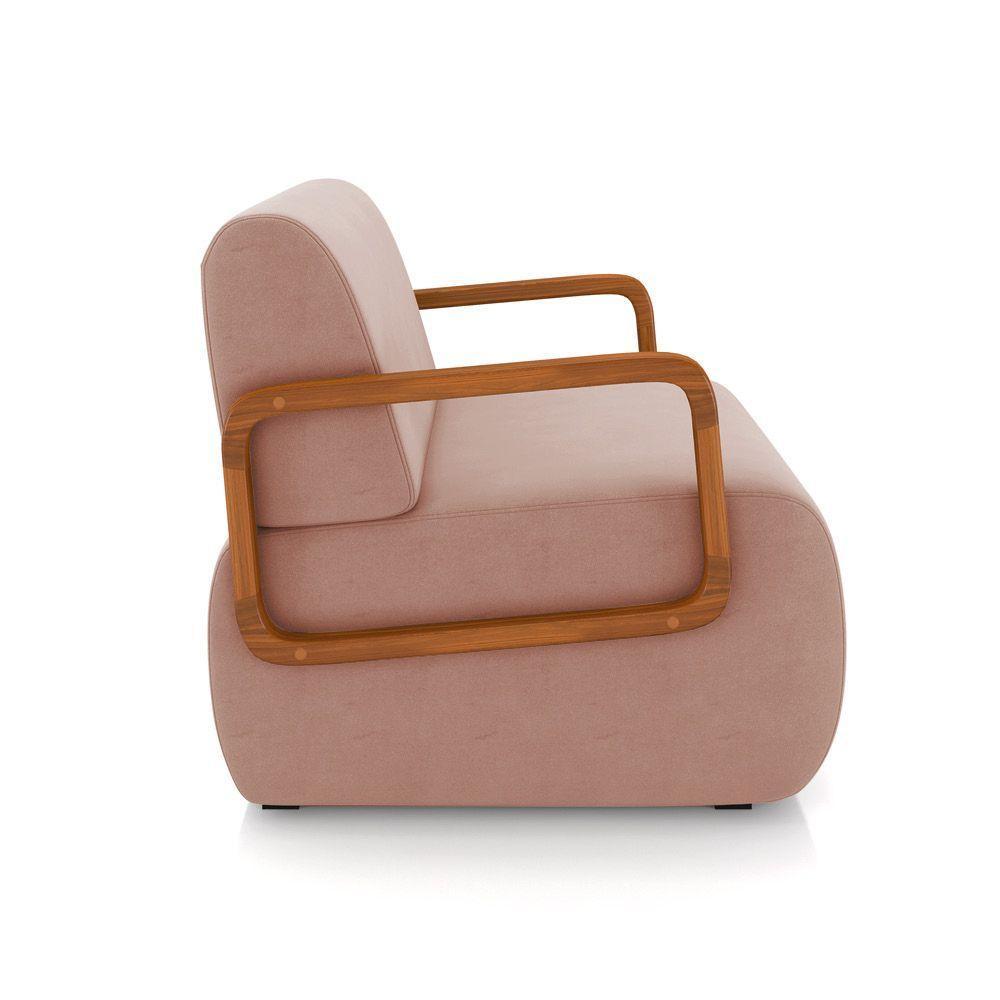 Poltrona Sala De Estar Braço De Madeira Kit 2 Hellen Veludo K01 - D'rossi Cor Rose - 3