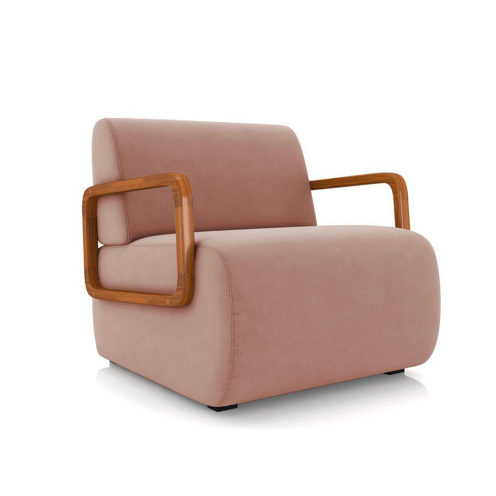 Poltrona Sala De Estar Braço De Madeira Kit 2 Hellen Veludo K01 - D'rossi Cor Rose - 7